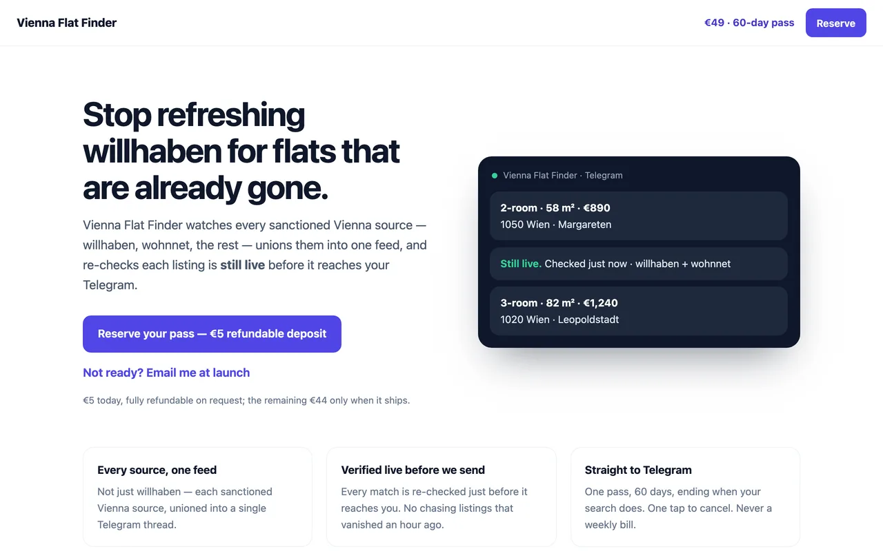 The Vienna Flat Finder landing page